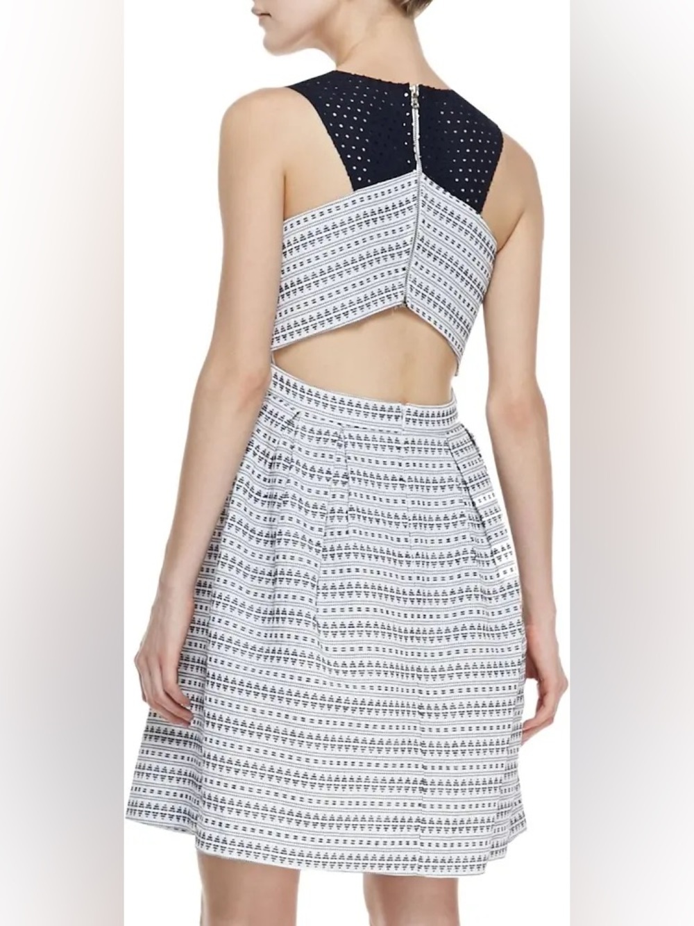 Trina Turk. Trina Turk Cecila Jacquard Fit & Flare Party Dress. Navy/White. 4.